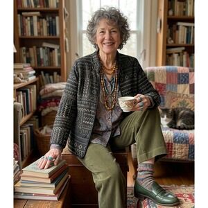 Alfred Dunner Quilted Embroidered Jacket Women Size 12 Black Gold Tribal Boho